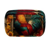 Makeup Bag Travel Cosmetic Bag for Women, Large Capacity Makeup Organizer Case Wide-Open Pouch Purse, Toiletries Accessories Brushes, Farm Rooster Sunflower