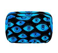 Makeup Bag Travel Cosmetic Bag for Women, Large Capacity Makeup Organizer Case Wide-Open Pouch Purse, Toiletries Accessories Brushes, Blue Evil Eyes