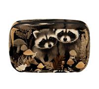 Makeup Bag Travel Cosmetic Bag for Women, Large Capacity Makeup Organizer Case Wide-Open Pouch Purse, Toiletries Accessories Brushes, Raccoons Mushrooms