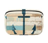 Makeup Bag Travel Cosmetic Bag for Women, Large Capacity Makeup Organizer Case Wide-Open Pouch Purse, Toiletries Accessories Brushes, Anchor on Rustic Planks