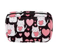 Makeup Bag Travel Cosmetic Bag for Women, Large Capacity Makeup Organizer Case Wide-Open Pouch Purse, Toiletries Accessories Brushes, Cats Love Hearts