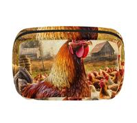 Makeup Bag Travel Cosmetic Bag for Women, Large Capacity Makeup Organizer Case Wide-Open Pouch Purse, Toiletries Accessories Brushes, Fram Rooster Vintage
