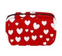 Makeup Bag Travel Cosmetic Bag for Women, Large Capacity Makeup Organizer Case Wide-Open Pouch Purse, Toiletries Accessories Brushes, Red White Hearts