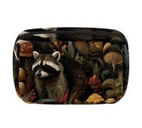 Makeup Bag Travel Cosmetic Bag for Women, Large Capacity Makeup Organizer Case Wide-Open Pouch Purse, Toiletries Accessories Brushes, Raccoons Mushrooms
