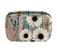 Makeup Bag Travel Cosmetic Bag for Women, Large Capacity Makeup Organizer Case Wide-Open Pouch Purse, Toiletries Accessories Brushes, Farm Daisy Floral
