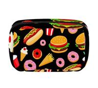 Makeup Bag Travel Cosmetic Bag for Women, Large Capacity Makeup Organizer Case Wide-Open Pouch Purse, Toiletries Accessories Brushes, Hamburger Foods