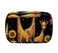 Makeup Bag Travel Cosmetic Bag for Women, Large Capacity Makeup Organizer Case Wide-Open Pouch Purse, Toiletries Accessories Brushes, Giraffes Sunflower