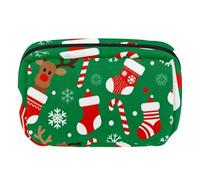 Makeup Bag Travel Cosmetic Bag for Women, Large Capacity Makeup Organizer Case Wide-Open Pouch Purse, Toiletries Accessories Brushes, Reindeer Candy Canes Christmas