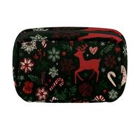 Makeup Bag Travel Cosmetic Bag for Women, Large Capacity Makeup Organizer Case Wide-Open Pouch Purse, Toiletries Accessories Brushes, Christmas Reindeer Candy Canes