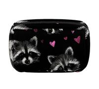 Makeup Bag Travel Cosmetic Bag for Women, Large Capacity Makeup Organizer Case Wide-Open Pouch Purse, Toiletries Accessories Brushes, Raccoons Hearts
