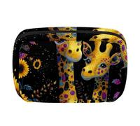 Makeup Bag Travel Cosmetic Bag for Women, Large Capacity Makeup Organizer Case Wide-Open Pouch Purse, Toiletries Accessories Brushes, Giraffes Sunflower