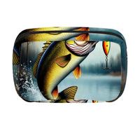 Makeup Bag Travel Cosmetic Bag for Women, Large Capacity Makeup Organizer Case Wide-Open Pouch Purse, Toiletries Accessories Brushes, Bass Fish