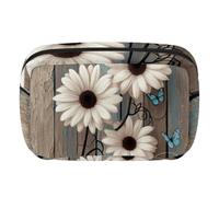Makeup Bag Travel Cosmetic Bag for Women, Large Capacity Makeup Organizer Case Wide-Open Pouch Purse, Toiletries Accessories Brushes, Rustic Farm Daisies