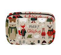 Makeup Bag Travel Cosmetic Bag for Women, Large Capacity Makeup Organizer Case Wide-Open Pouch Purse, Toiletries Accessories Brushes, Santa Snowman Forest Animals