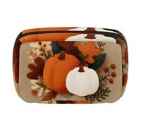 Makeup Bag Travel Cosmetic Bag for Women, Large Capacity Makeup Organizer Case Wide-Open Pouch Purse, Toiletries Accessories Brushes, Hello Autumn Pumpkins