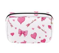 Makeup Bag Travel Cosmetic Bag for Women, Large Capacity Makeup Organizer Case Wide-Open Pouch Purse, Toiletries Accessories Brushes, Bows Hearts