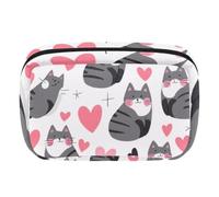 Makeup Bag Travel Cosmetic Bag for Women, Large Capacity Makeup Organizer Case Wide-Open Pouch Purse, Toiletries Accessories Brushes, Cats Pink Hearts