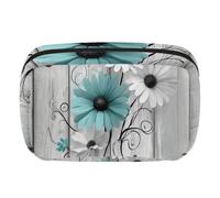 Makeup Bag Travel Cosmetic Bag for Women, Large Capacity Makeup Organizer Case Wide-Open Pouch Purse, Toiletries Accessories Brushes, Farm Teal Daisy