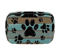 Makeup Bag Travel Cosmetic Bag for Women, Large Capacity Makeup Organizer Case Wide-Open Pouch Purse, Toiletries Accessories Brushes, Teal Brown Wood Grain Galaxy Paws