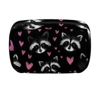 Makeup Bag Travel Cosmetic Bag for Women, Large Capacity Makeup Organizer Case Wide-Open Pouch Purse, Toiletries Accessories Brushes, Raccoon Hearts