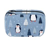 Makeup Bag Travel Cosmetic Bag for Women, Large Capacity Makeup Organizer Case Wide-Open Pouch Purse, Toiletries Accessories Brushes, Penguins Christmas Fir Trees