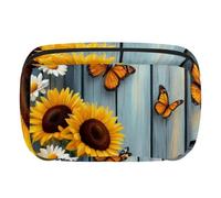 Makeup Bag Travel Cosmetic Bag for Women, Large Capacity Makeup Organizer Case Wide-Open Pouch Purse, Toiletries Accessories Brushes, Rustic Farm Sunflower