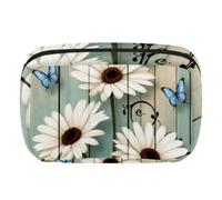 Makeup Bag Travel Cosmetic Bag for Women, Large Capacity Makeup Organizer Case Wide-Open Pouch Purse, Toiletries Accessories Brushes, Farm Daisy Florals