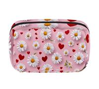 Makeup Bag Travel Cosmetic Bag for Women, Large Capacity Makeup Organizer Case Wide-Open Pouch Purse, Toiletries Accessories Brushes, Daisies Love Hearts
