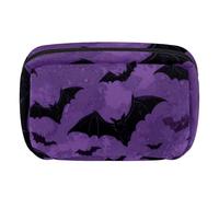 Makeup Bag Travel Cosmetic Bag for Women, Large Capacity Makeup Organizer Case Wide-Open Pouch Purse, Toiletries Accessories Brushes, Halloween Bats