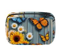 Makeup Bag Travel Cosmetic Bag for Women, Large Capacity Makeup Organizer Case Wide-Open Pouch Purse, Toiletries Accessories Brushes, Farm Sunflowers Butterfly