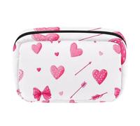 Makeup Bag Travel Cosmetic Bag for Women, Large Capacity Makeup Organizer Case Wide-Open Pouch Purse, Toiletries Accessories Brushes, Bows Hearts