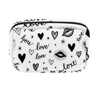 Makeup Bag Travel Cosmetic Bag for Women, Large Capacity Makeup Organizer Case Wide-Open Pouch Purse, Toiletries Accessories Brushes, Love Hearts Kiss