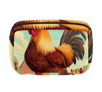 Makeup Bag Travel Cosmetic Bag for Women, Large Capacity Makeup Organizer Case Wide-Open Pouch Purse, Toiletries Accessories Brushes, Fram Chicken Rooster