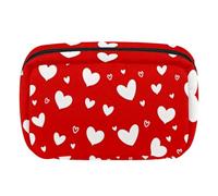 Makeup Bag Travel Cosmetic Bag for Women, Large Capacity Makeup Organizer Case Wide-Open Pouch Purse, Toiletries Accessories Brushes, Red White Love Hearts