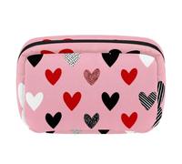 Makeup Bag Travel Cosmetic Bag for Women, Large Capacity Makeup Organizer Case Wide-Open Pouch Purse, Toiletries Accessories Brushes, Black Red Hearts