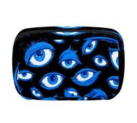 Makeup Bag Travel Cosmetic Bag for Women, Large Capacity Makeup Organizer Case Wide-Open Pouch Purse, Toiletries Accessories Brushes, Blue Evil Eyes