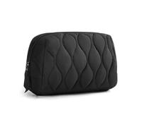 Makeup Bag Travel Cosmetic Bag,Large Capacity Makeup Organizer Case,Wide-Open Pouch Purse,Puffy Padded Make Up Bag for Women,Black