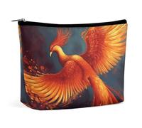 Makeup Bag, Travel Cosmetic Bag, Orange Red Phoenix Printed Makeup Organizer Case, Wide-Open Pouch Purse, Travel Essentials, Toiletries Accessories