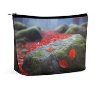 Makeup Bag Travel Cosmetic Bag Portable Red Leaf Stone Moss Toiletry Bag Large Capacity Zipper Pouch Makeup Organizer Case Waterproof Toiletry Pouch for Women Men