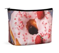 Makeup Bag, Travel Cosmetic Bag, Strawberry Donut Printed Makeup Organizer Case, Wide-Open Pouch Purse, Travel Essentials, Toiletries Accessories