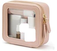 Makeup Bag Travel Cosmetic Toiletries Bag, Small Clear Makeup Bag Transparent Cosmetic Organizer Case Waterproof Travel Toiletry Bag Skincare Pouch with Golden Zipper for Women Girls(Roze)