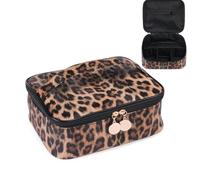 Makeup Bag Travel Large Toiletry Bag Leopard Portable Cheetah Printed Cosmetic Organizer Pouch with Small Brush Storage Case Gold Zipper Waterproof Adjustable Dividers for Women,8.7x7.1x3.4inch