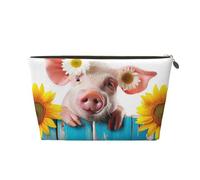 Makeup Bag Travel Toiletry Bag, Funny Pig On The Wooden Board Rustic Sunflower Farmhouse Large Capacity Cosmetic Bag for Women Girlfriend Toiletries Accessories