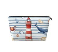 Makeup Bag Travel Toiletry Bag, Marine Seamless Lighthouse Fish Crab Large Capacity Cosmetic Bag for Women Girlfriend Toiletries Accessories