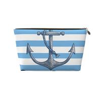 Makeup Bag Travel Toiletry Bag, Nautical Anchor Blue White Geometric Strip Large Capacity Cosmetic Bag for Women Girlfriend Toiletries Accessories