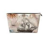 Makeup Bag Travel Toiletry Bag, Nautical Elements Ships Compasses Large Capacity Cosmetic Bag for Women Girlfriend Toiletries Accessories