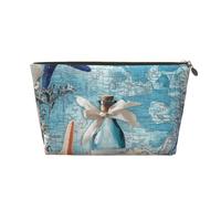 Makeup Bag Travel Toiletry Bag, Nautical Elements Starfish Coral Shades Beach Large Capacity Cosmetic Bag for Women Girlfriend Toiletries Accessories