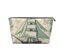 Makeup Bag Travel Toiletry Bag, Nautical Map Clipper Ship Rose Ocean Large Capacity Cosmetic Bag for Women Girlfriend Toiletries Accessories
