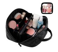 Makeup Bag Travel Toiletry Bag, Puffy Padded Make Up Bags for Women, Waterproof Cosmetic Organizer, Makeup Organizer Wide-open Pouch Purse, Travel Essentials for Toiletries Accessories Brushes (Black)