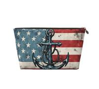 Makeup Bag Travel Toiletry Bag, Retro American Flag Nautical Anchor Art Print Large Capacity Cosmetic Bag for Women Girlfriend Toiletries Accessories
